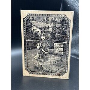 Vintage Magenta Girl Background stamp Wooden Rubber 17050R Made in Canada